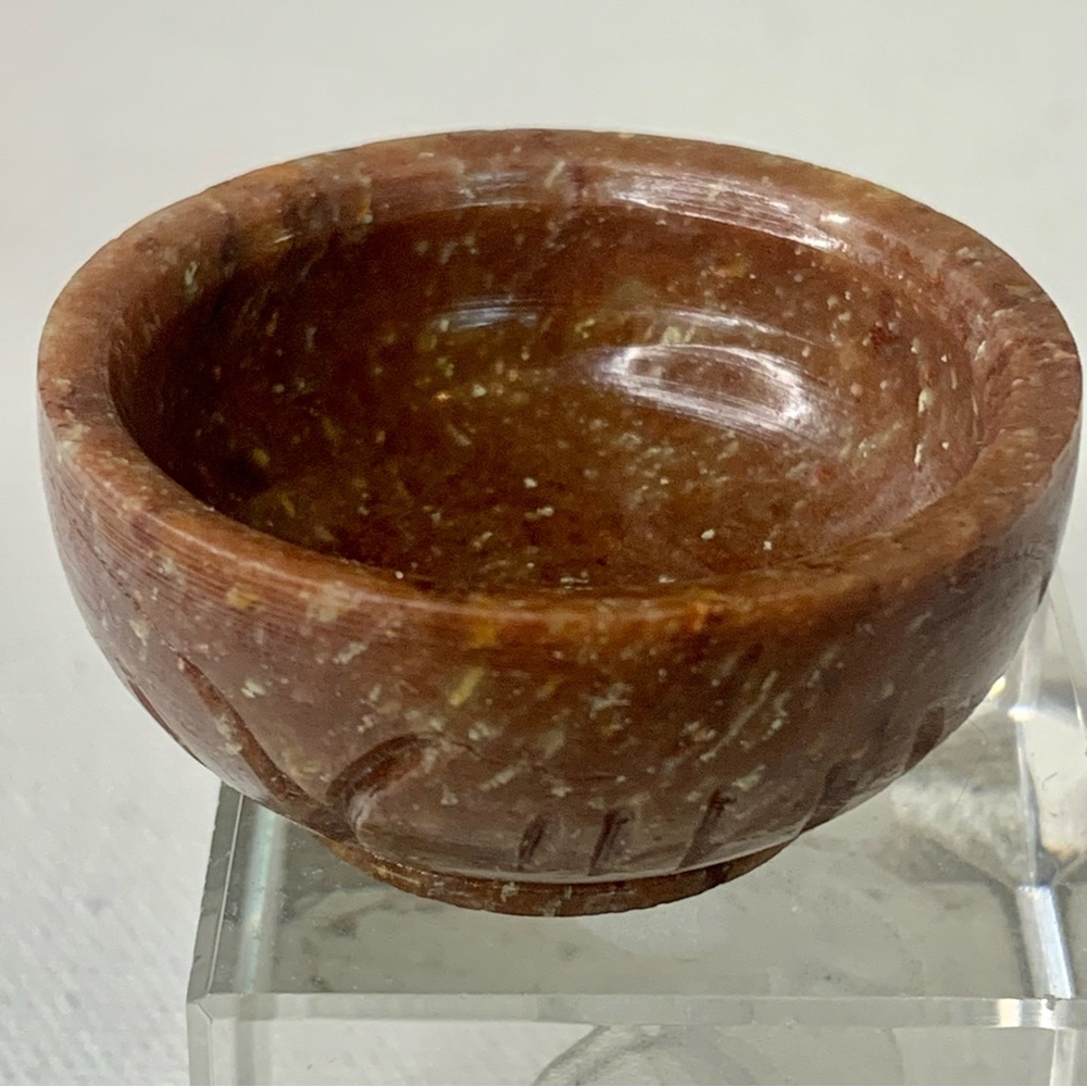 Brown Soapstone Hand Carved Lidded Trinket Box Miniature Round Dome Lid 1.6" VTG - Picture 9 of 16